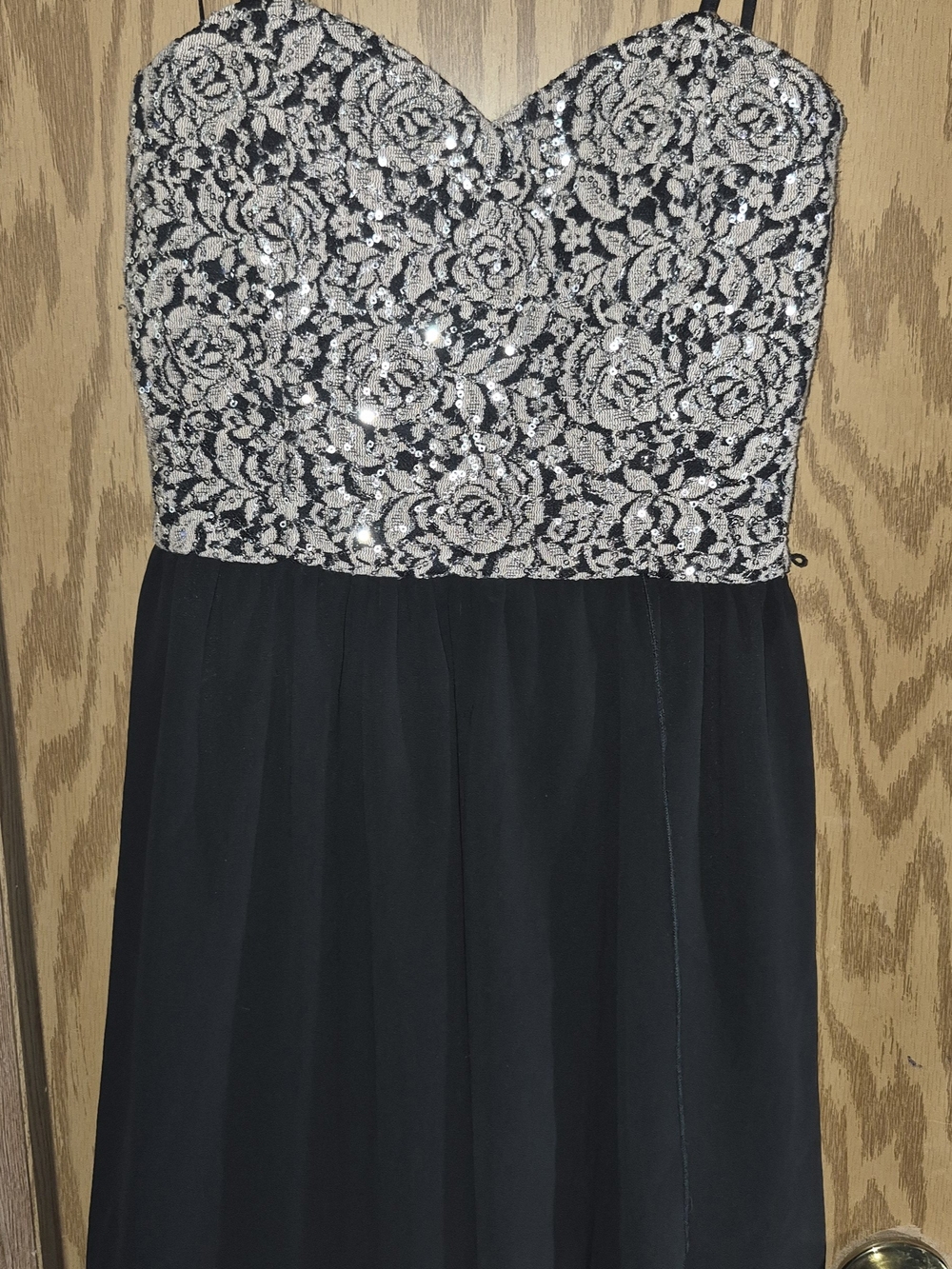 A. Byer Black Dress with Silver Sequin Lace Bodice